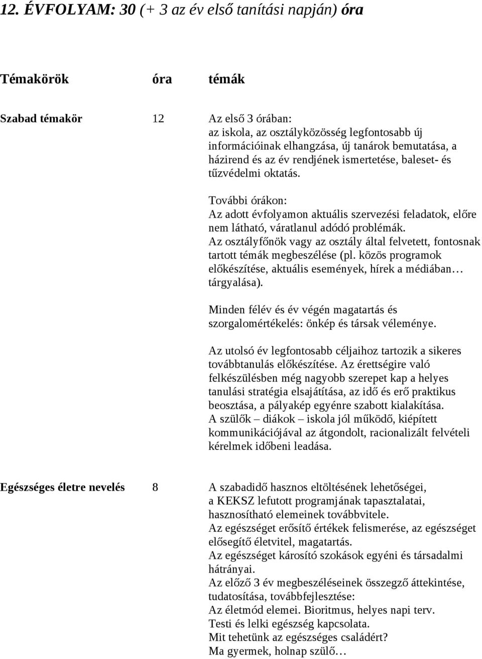 Az osztályfőnök vagy az osztály által felvetett, fontosnak tartott témák megbeszélése (pl. közös programok előkészítése, aktuális események, hírek a médiában tárgyalása).