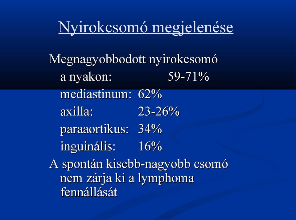 axilla: 23-26% paraaortikus: 34% inguinális: 16% A