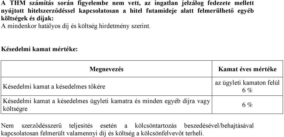 Késedelmi mértéke: Késedelmi a késedelmes tőkére Megnevezés Késedelmi a késedelmes ügyleti ra és minden egyéb díjra vagy költségre Kamat éves