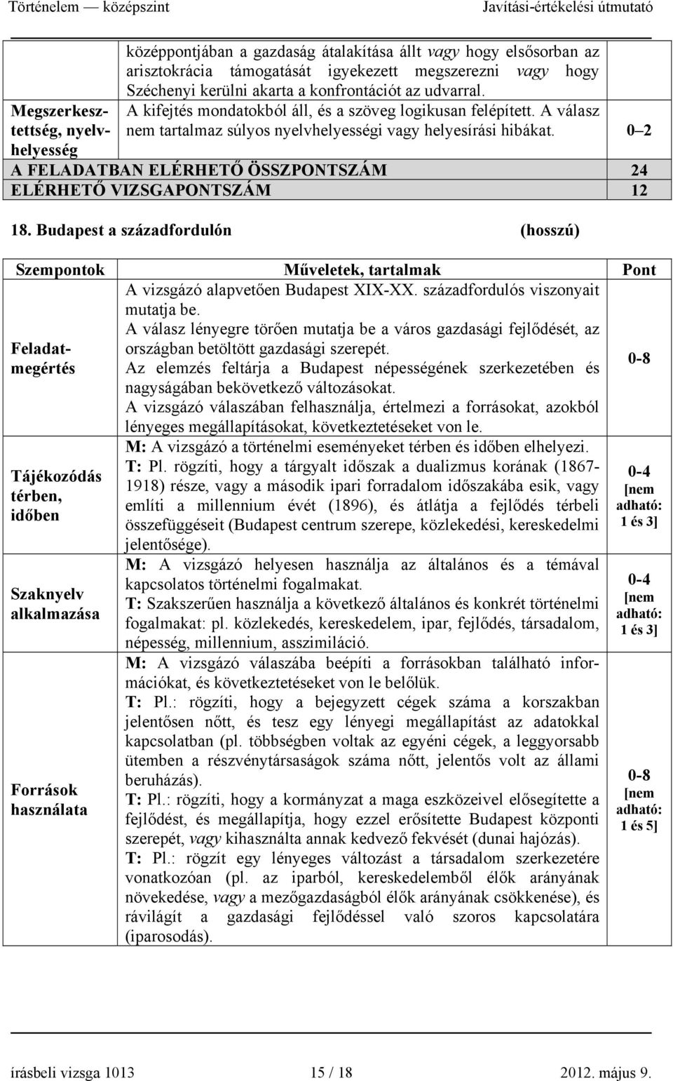 0 2 A FELADATBAN ELÉRHETŐ ÖSSZPONTSZÁM 24 ELÉRHETŐ VIZSGAPONTSZÁM 12 18.