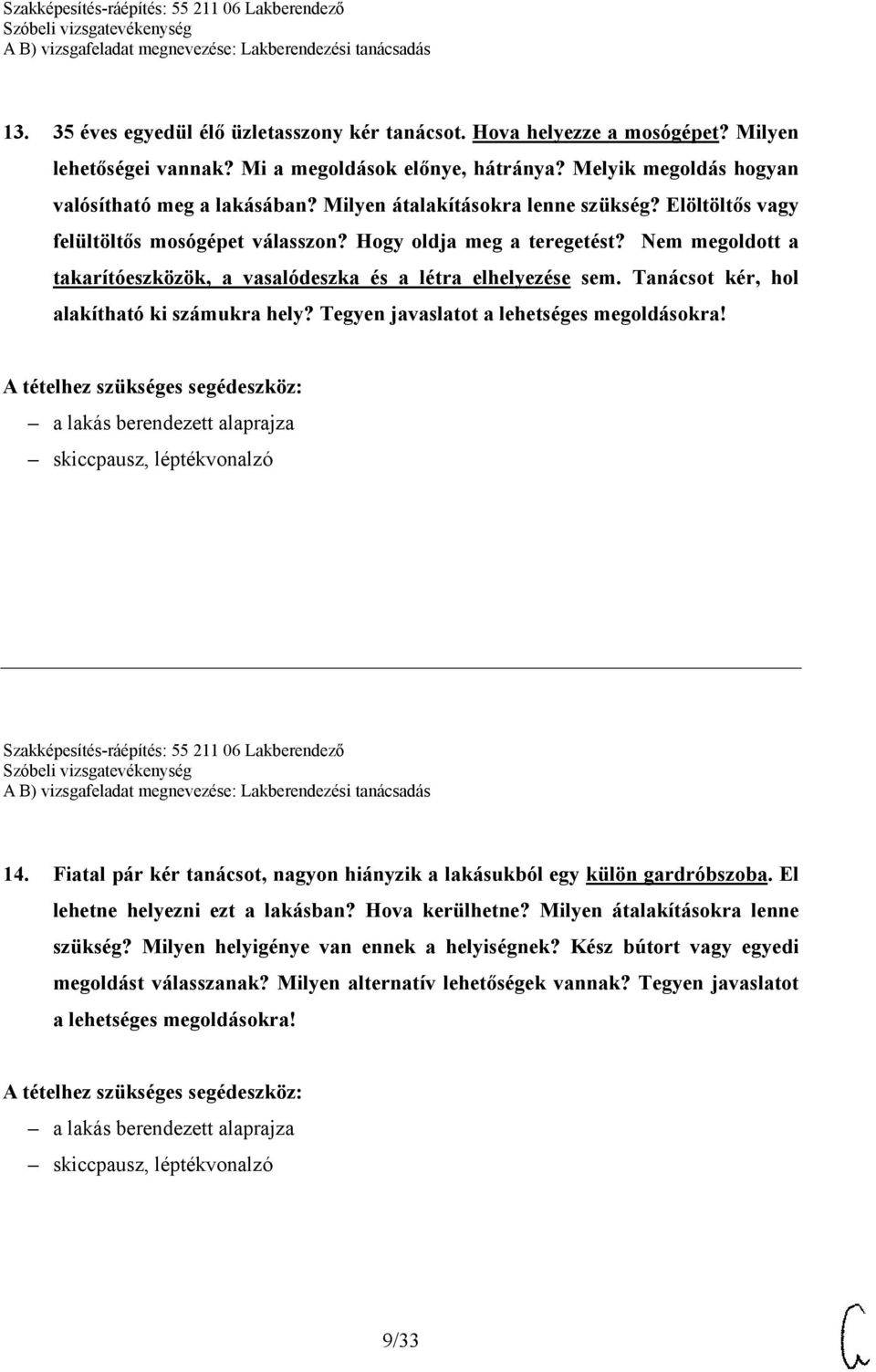 Tanácsot kér, hol alakítható ki számukra hely? Tegyen javaslatot a lehetséges megoldásokra! Szakképesítés-ráépítés: 55 211 06 Lakberendező 14.