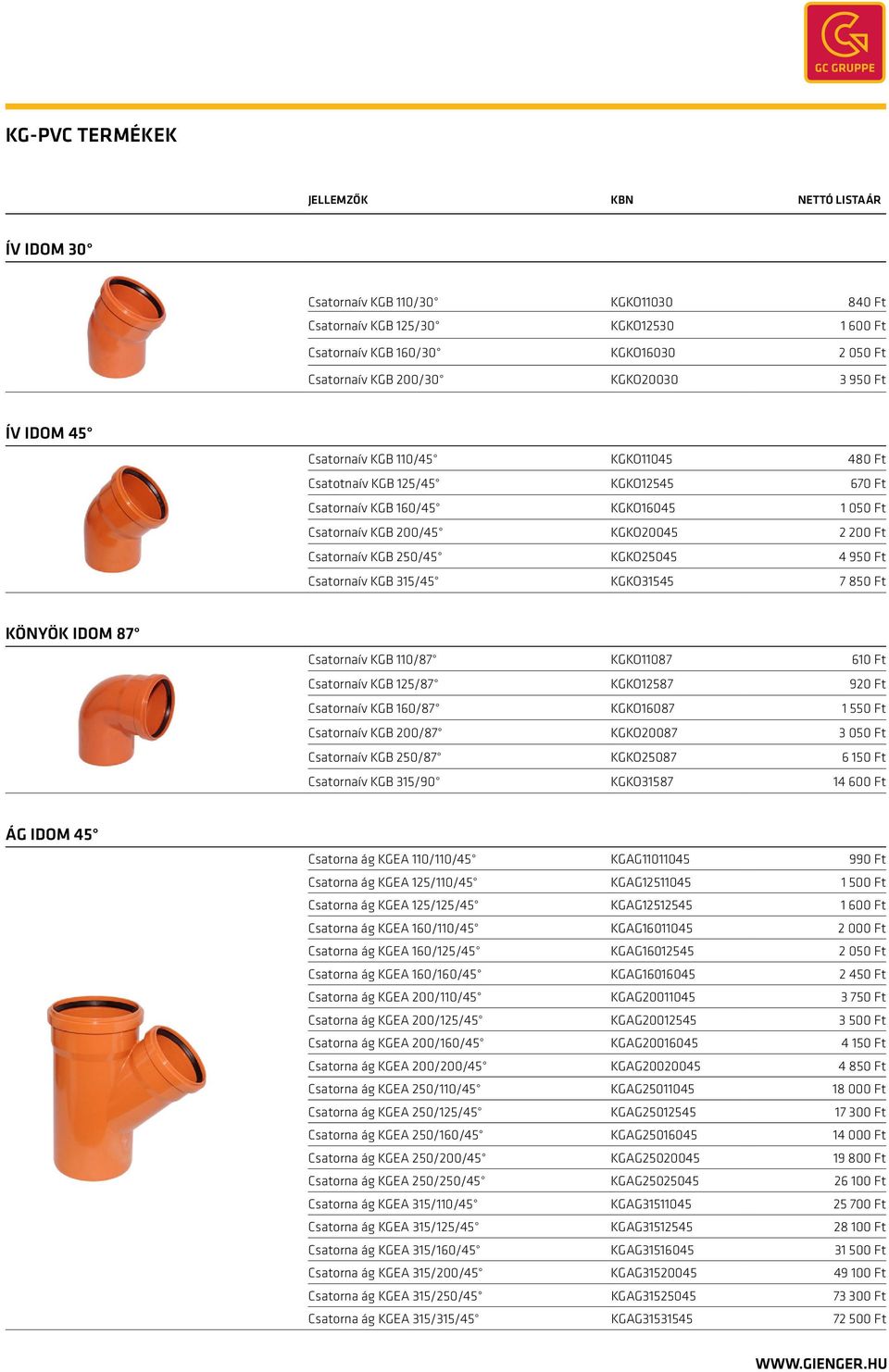 Ft Csatornaív KGB 315/45 KGKO31545 7 850 Ft Könyök idom 87 Csatornaív KGB 110/87 KGKO11087 610 Ft Csatornaív KGB 125/87 KGKO12587 920 Ft Csatornaív KGB 160/87 KGKO16087 1 550 Ft Csatornaív KGB 200/87