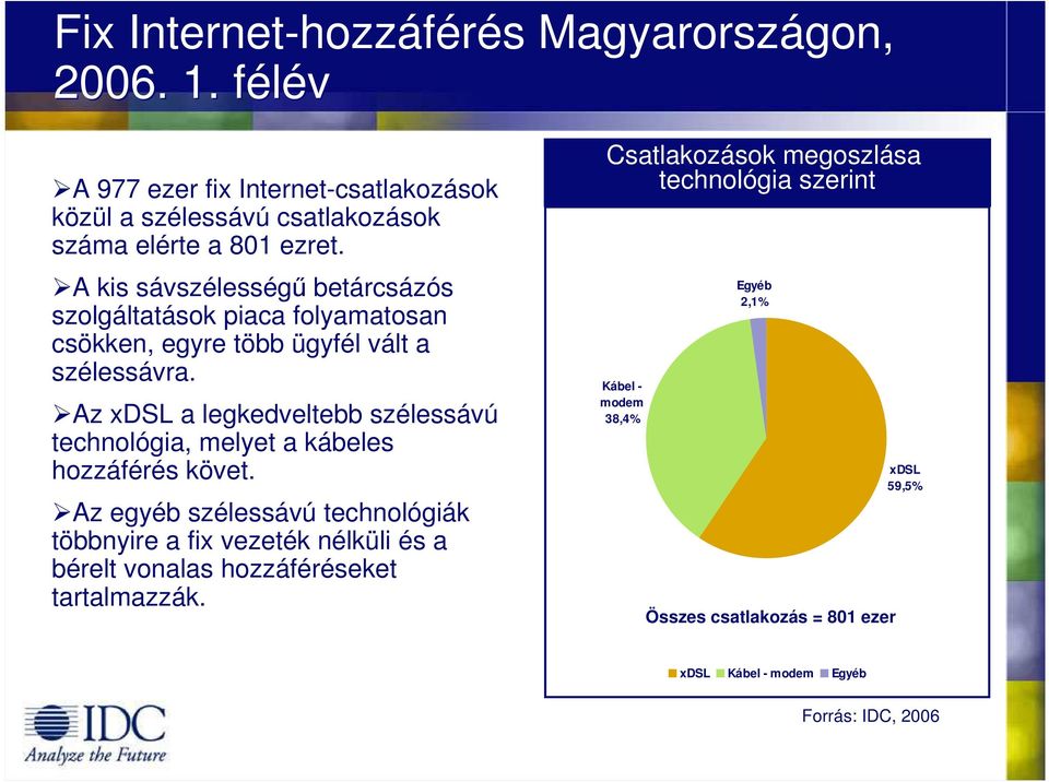 Az xdsl a legkedveltebb szélessávú technológia, melyet a kábeles hozzáférés követ.