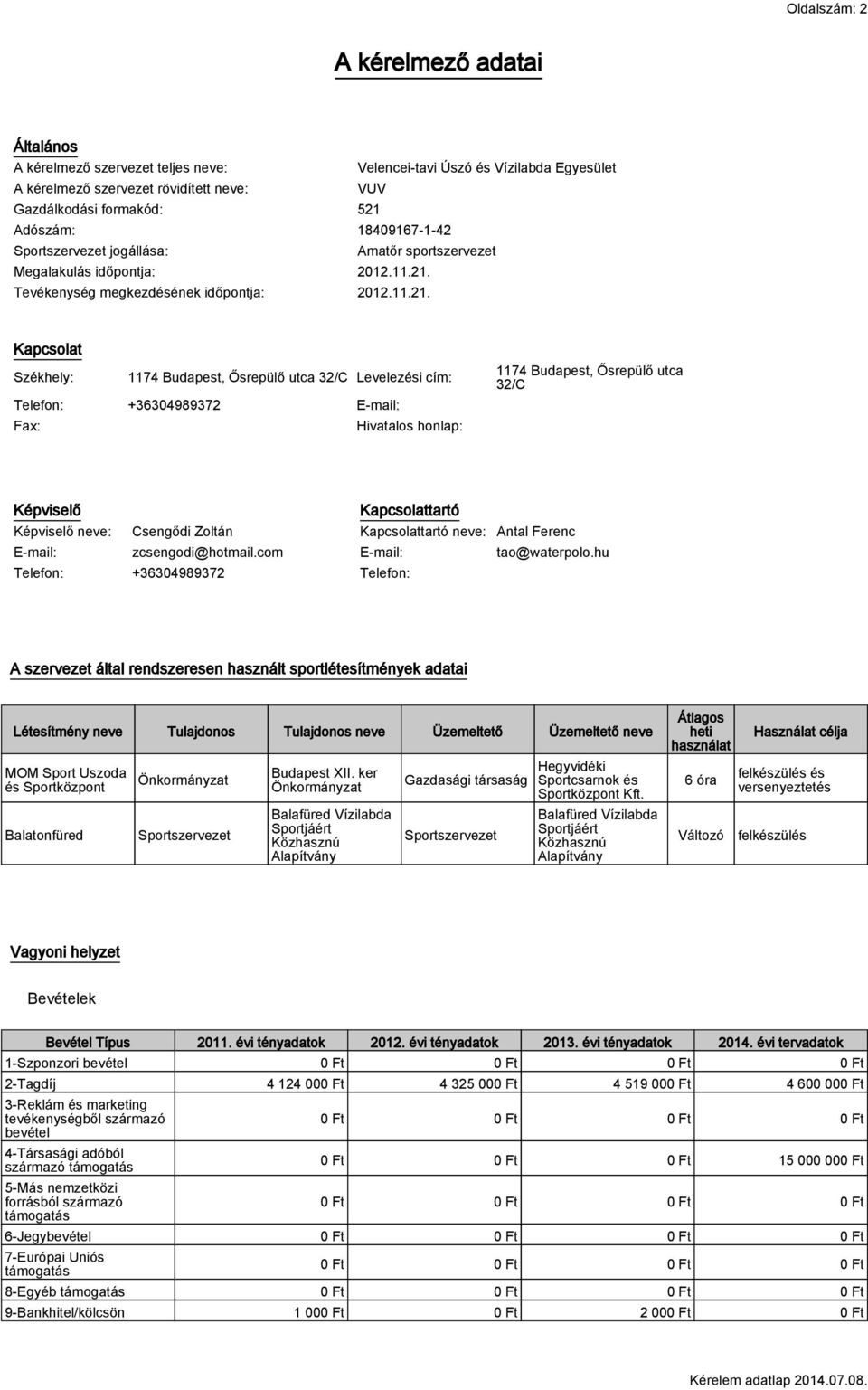 Tevékenység megkezdésének időpontja: 2012.11.21.