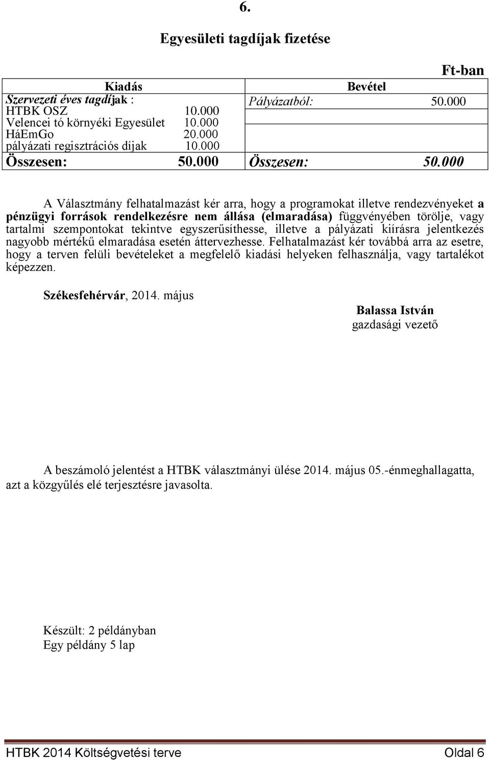 000 A Választmány felhatalmazást kér arra, hogy a programokat illetve rendezvényeket a pénzügyi források rendelkezésre nem állása (elmaradása) függvényében törölje, vagy tartalmi szempontokat