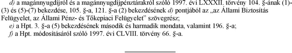 -a (2) bekezdésének d) pontjából az az Állami Biztosítás Felügyelet, az Állami Pénz- és Tőkepiaci