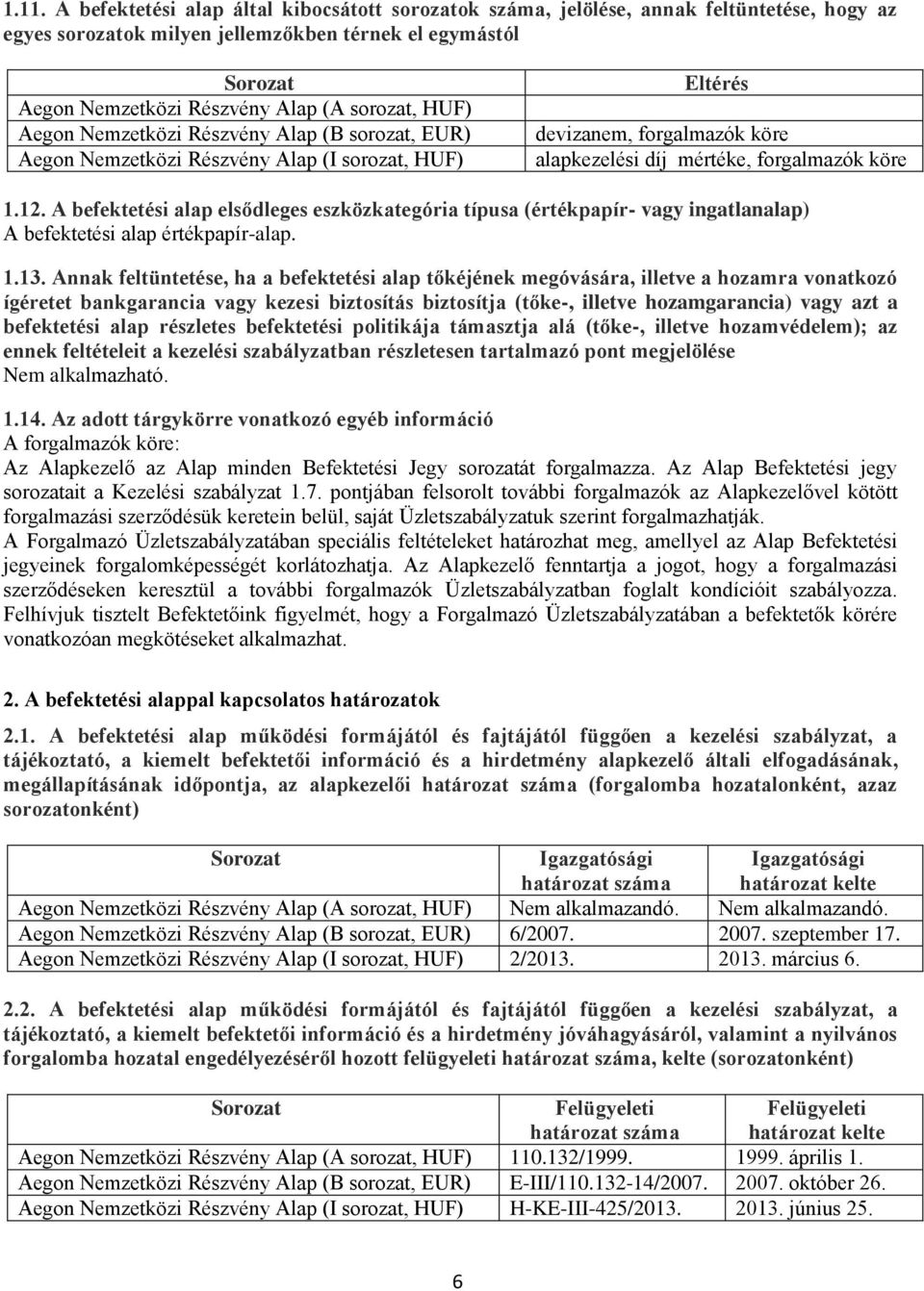 A befektetési alap elsődleges eszközkategória típusa (értékpapír- vagy ingatlanalap) A befektetési alap értékpapír-alap. 1.13.