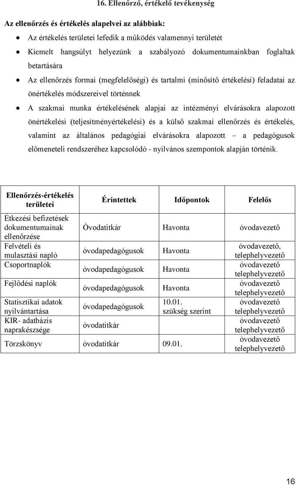 intézményi elvárásokra alapozott önértékelési (teljesítményértékelési) és a külső szakmai ellenőrzés és értékelés, valamint az általános pedagógiai elvárásokra alapozott a pedagógusok előmeneteli