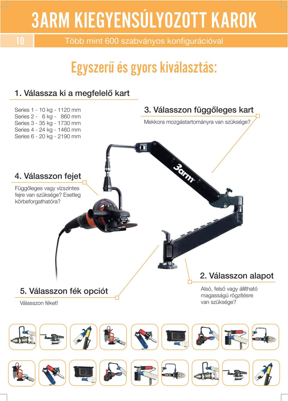 6-20 kg - 2190 mm 3. Válasszon függőleges kart Mekkora mozgástartományra van szüksége? 4.