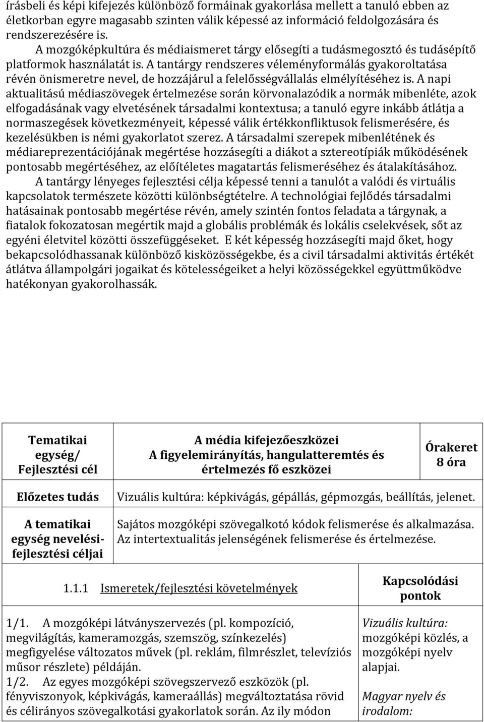 A tantárgy rendszeres véleményformálás gyakoroltatása révén önismeretre nevel, de hozzájárul a felelősségvállalás elmélyítéséhez is.