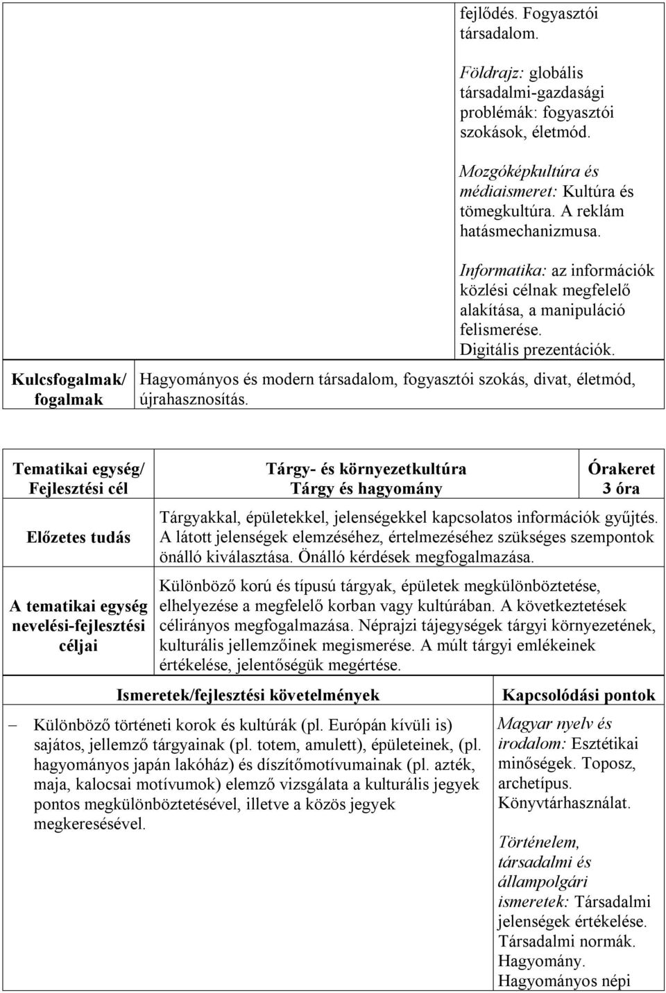 Hagyományos és modern társadalom, fogyasztói szokás, divat, életmód, újrahasznosítás.