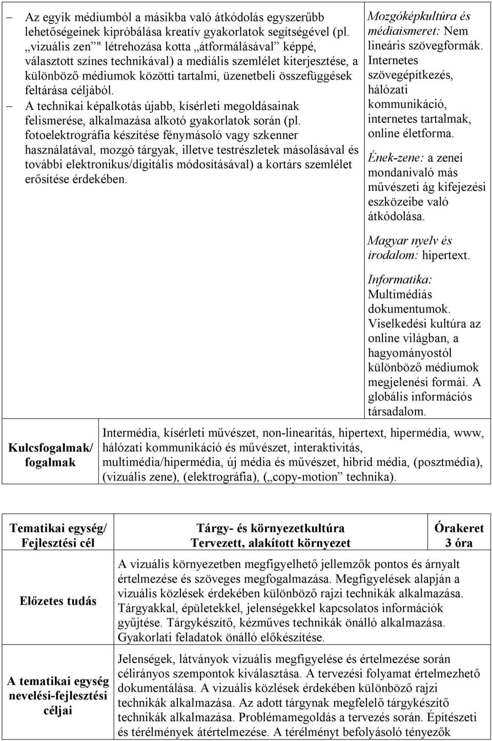 céljából. A technikai képalkotás újabb, kísérleti megoldásainak felismerése, alkalmazása alkotó gyakorlatok során (pl.