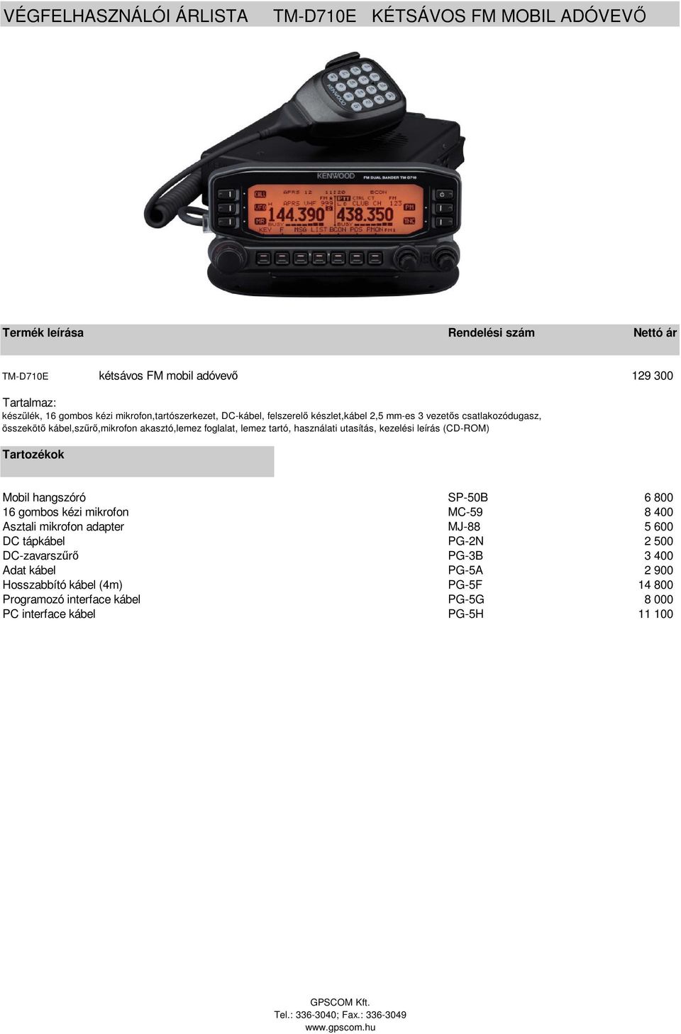 utasítás, kezelési leírás (CD-ROM) Mobil hangszóró SP-50B 6 800 16 gombos kézi mikrofon MC-59 8 400 Asztali mikrofon adapter MJ-88 5 600 DC tápkábel