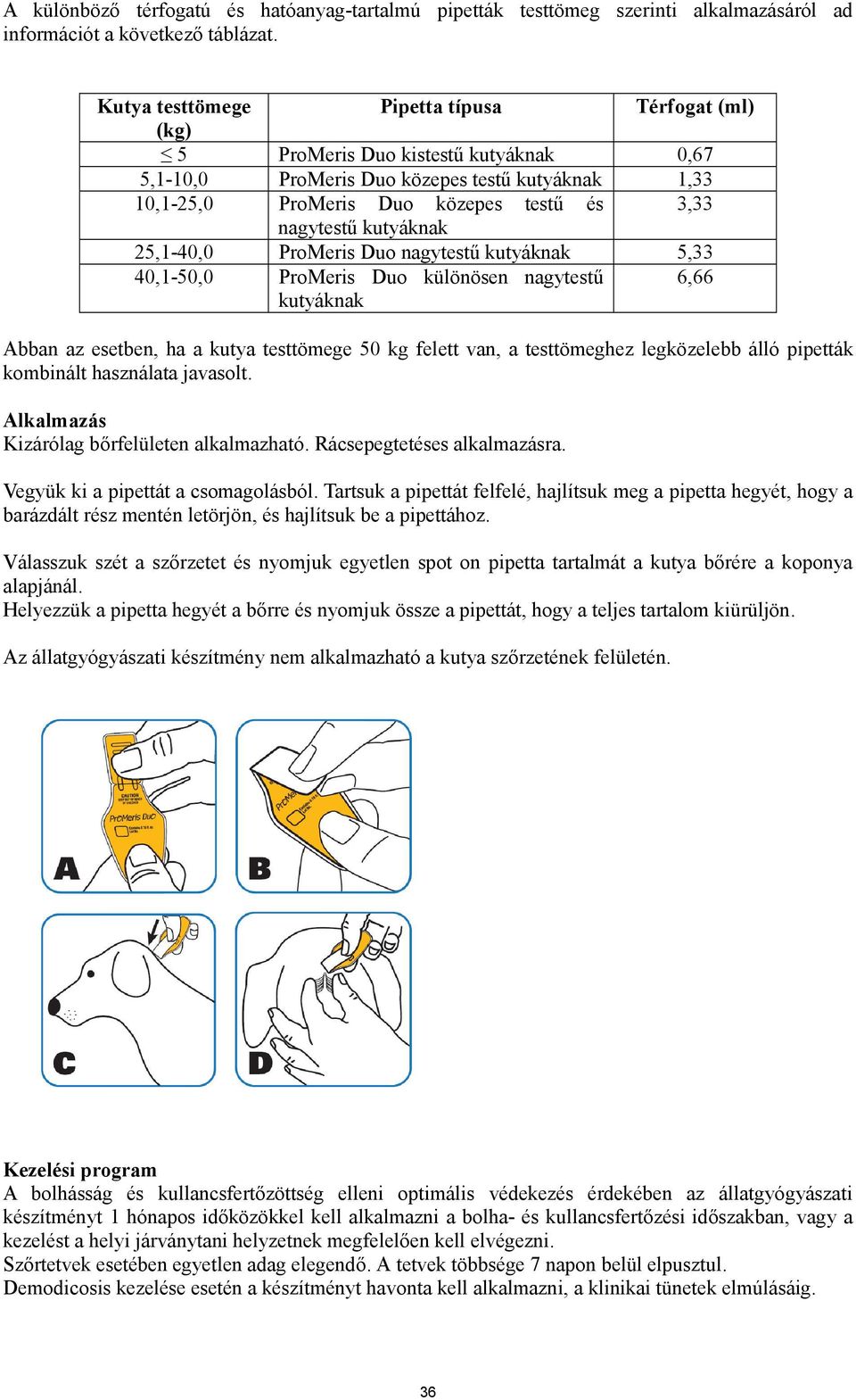 kutyáknak 25,1-40,0 ProMeris Duo nagytestű kutyáknak 5,33 40,1-50,0 ProMeris Duo különösen nagytestű kutyáknak 6,66 Abban az esetben, ha a kutya testtömege 50 kg felett van, a testtömeghez