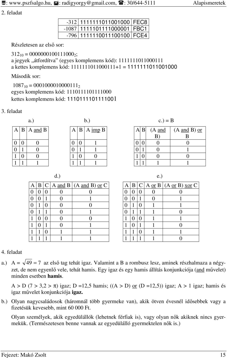1111111011000111 a kettes komplemens kód: 1111111011000111+1 = 1111111011001000 Második sor: 1087 10 = 0001000010000111 2 egyes komplemens kód: 1110111101111000 kettes komplemens kód: