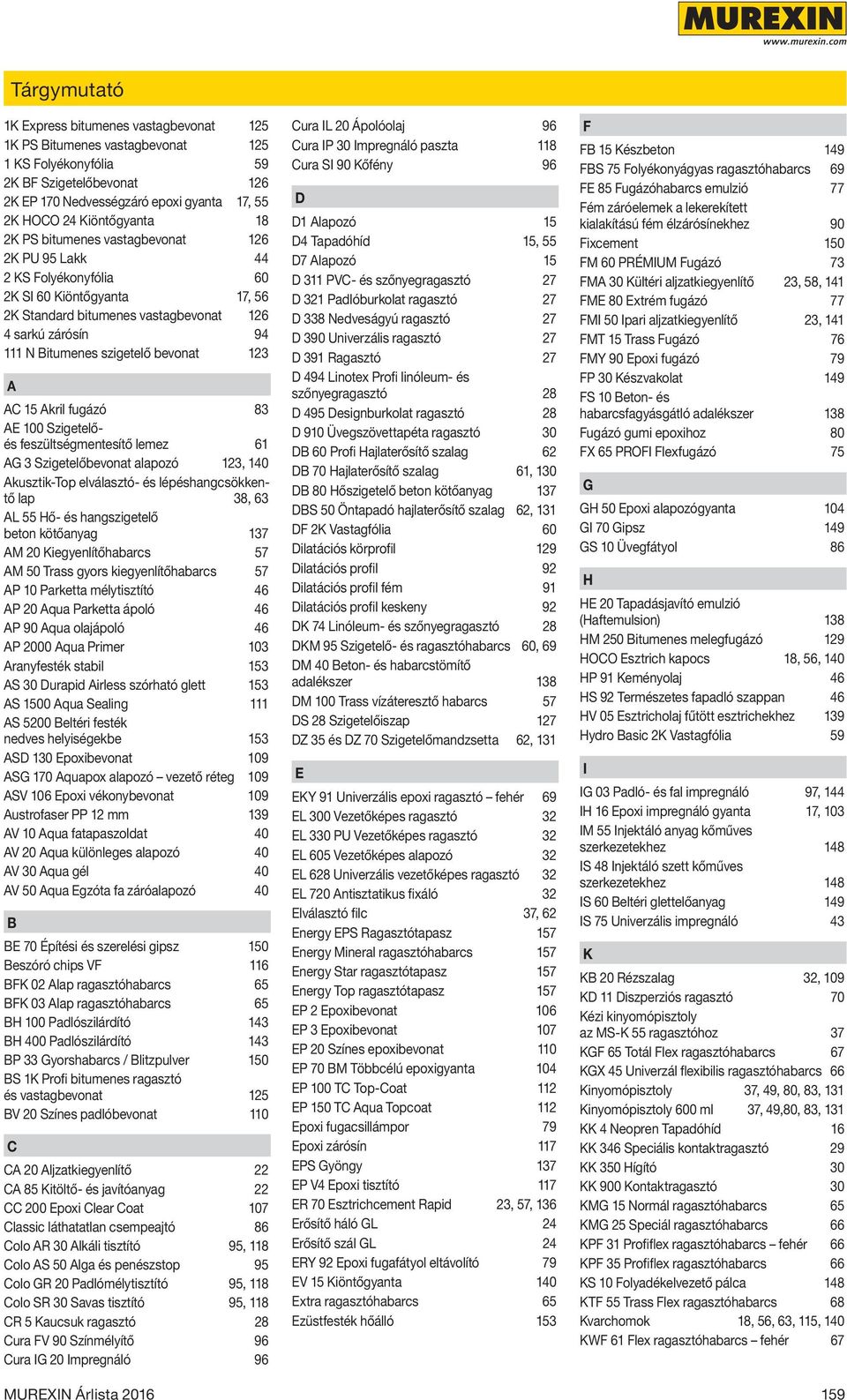 szigetelő bevonat 123 A AC 15 Akril fugázó 83 AE 100 Szigetelőés feszültségmentesítő lemez 61 AG 3 Szigetelőbevonat alapozó 123, 140 Akusztik-Top elválasztó- és lépéshangcsökkentő lap 38, 63 AL 55