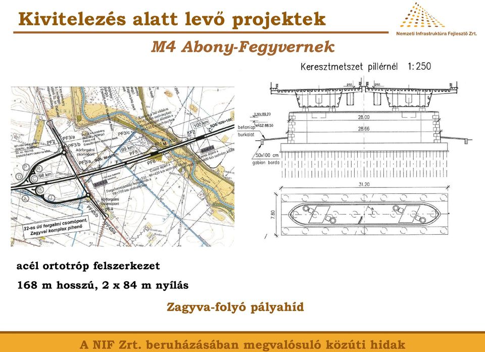 168 m hosszú, 2 x 84 m nyílás Zagyva-folyó