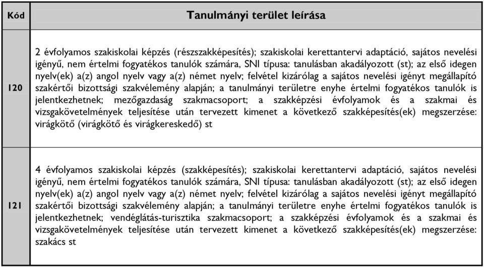 szakiskolai képzés (szakképesítés); szakiskolai kerettantervi adaptáció, sajátos nevelési