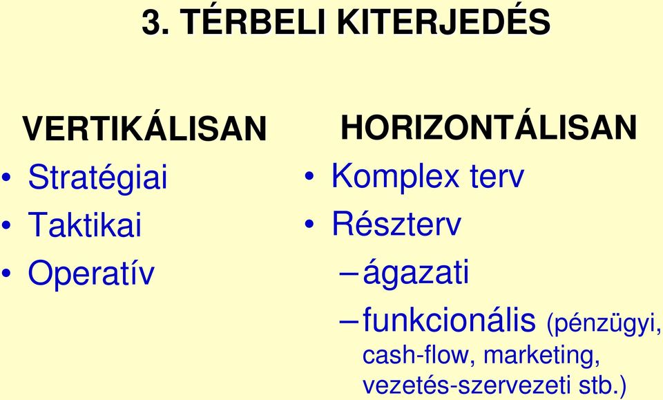 Komplex terv Részterv ágazati funkcionális