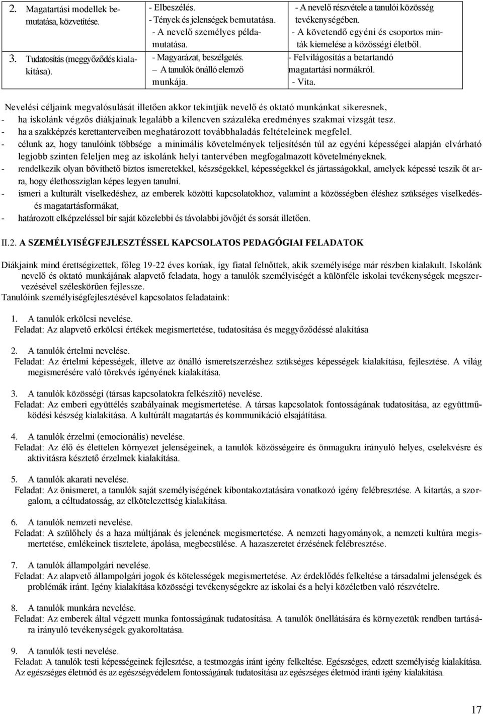 - Felvilágosítás a betartandó magatartási normákról. - Vita.