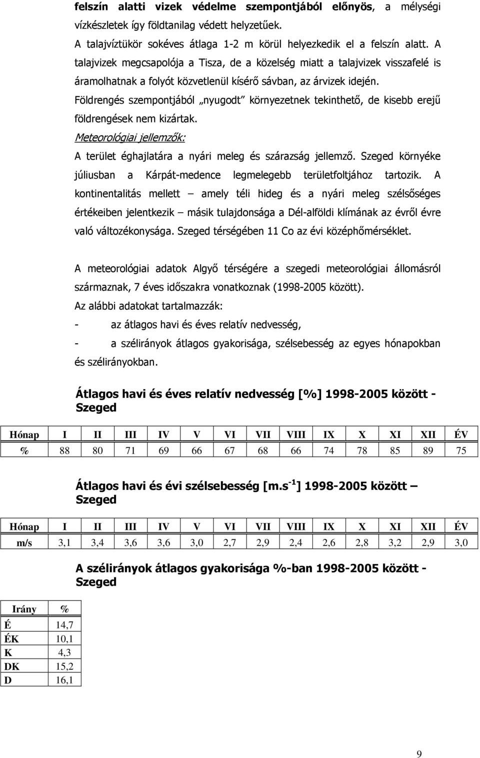 Földrengés szempontjából nyugodt környezetnek tekinthető, de kisebb erejű földrengések nem kizártak. Meteorológiai jellemzők: A terület éghajlatára a nyári meleg és szárazság jellemző.