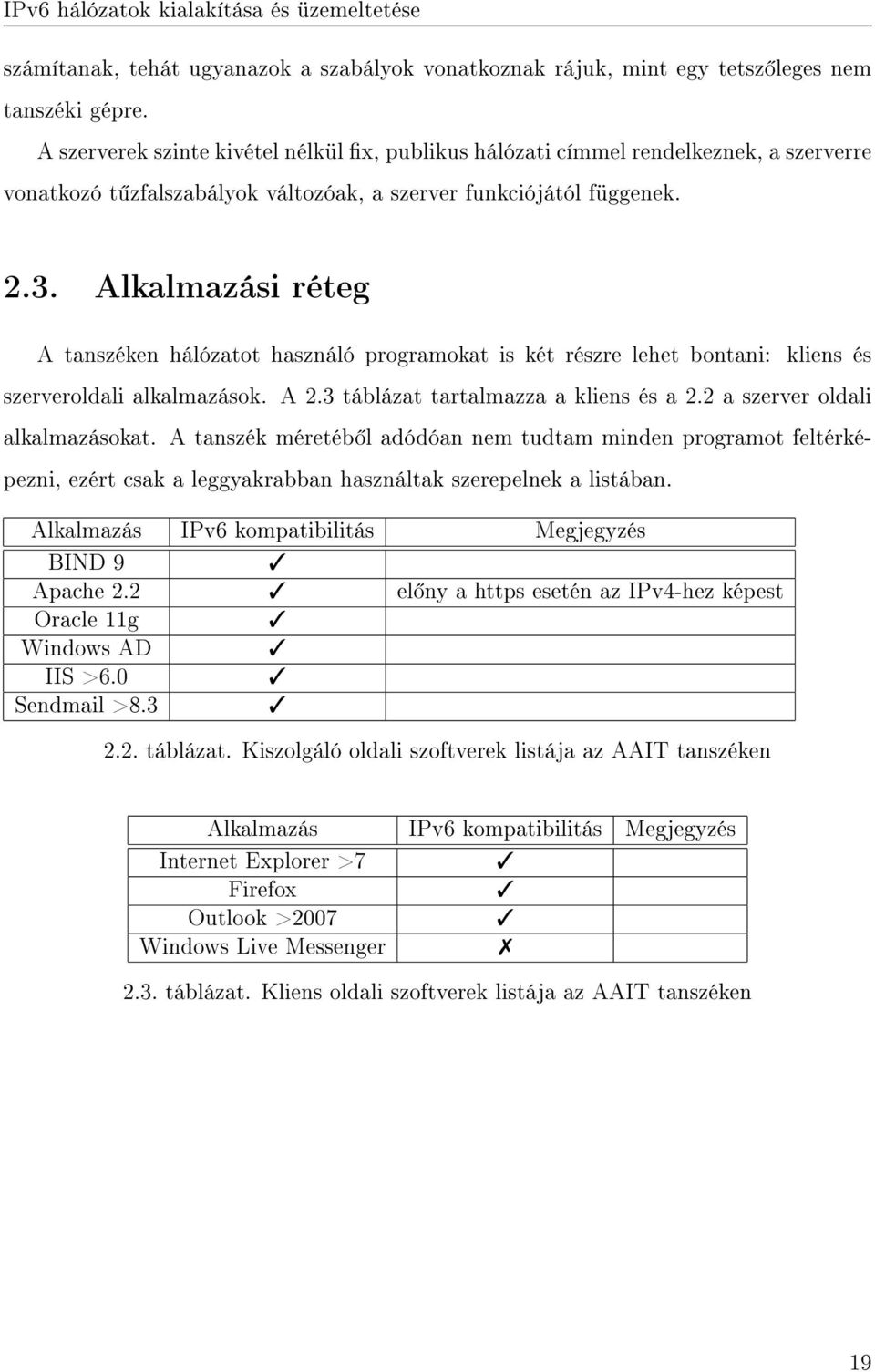 Alkalmazási réteg A tanszéken hálózatot használó programokat is két részre lehet bontani: kliens és szerveroldali alkalmazások. A 2.3 táblázat tartalmazza a kliens és a 2.