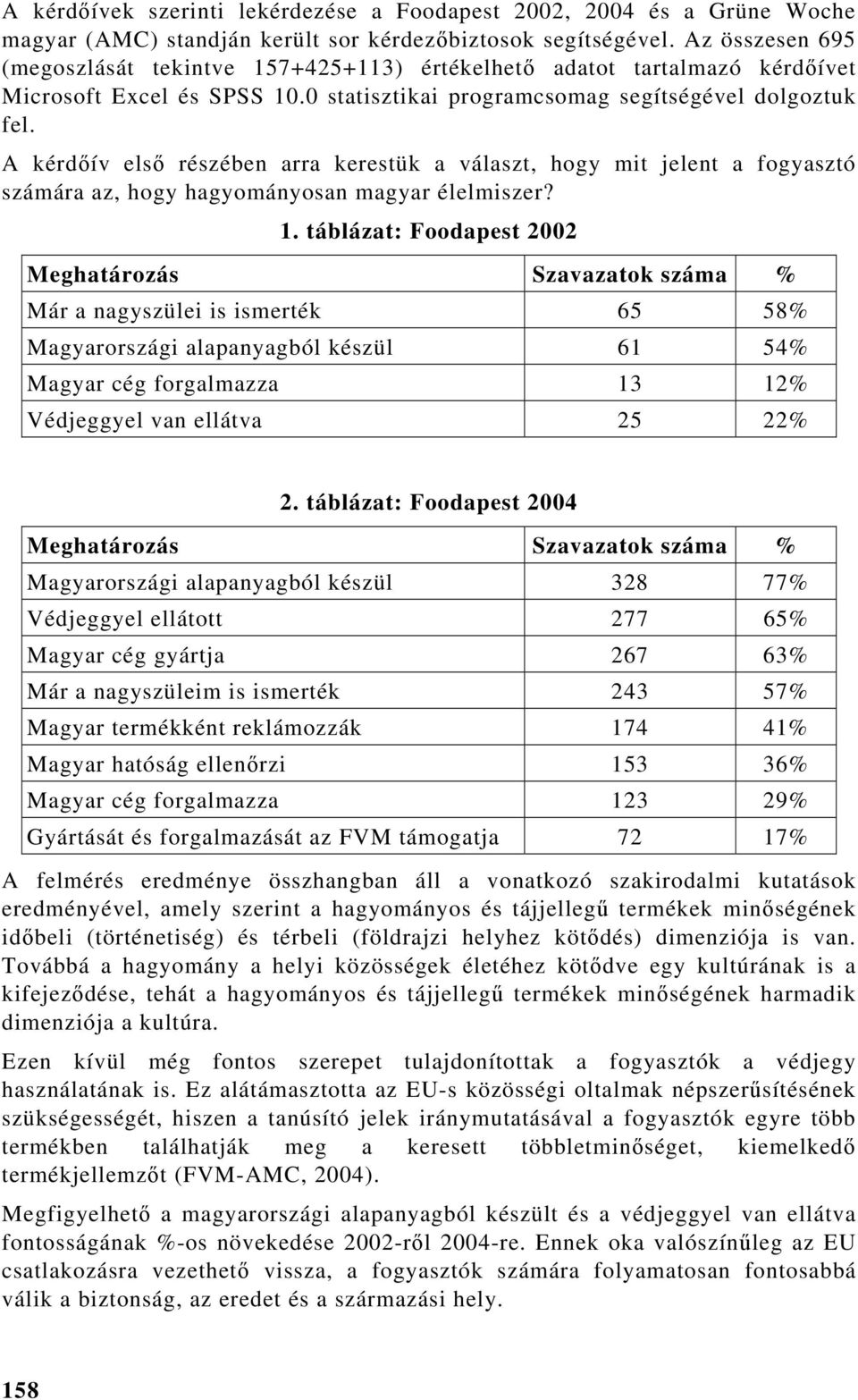 A kérdőív első részében arra kerestük a választ, hogy mit jelent a fogyasztó számára az, hogy hagyományosan magyar élelmiszer? 1.