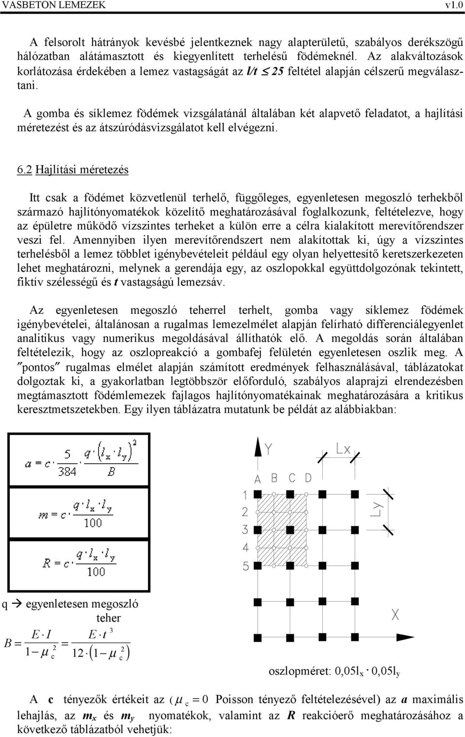 A gomba és síklemez födémek vizsgálatánál általában két alapvető feladatot, a hajlítási méretezést és az átszúródásvizsgálatot kell elvégezni. 6.