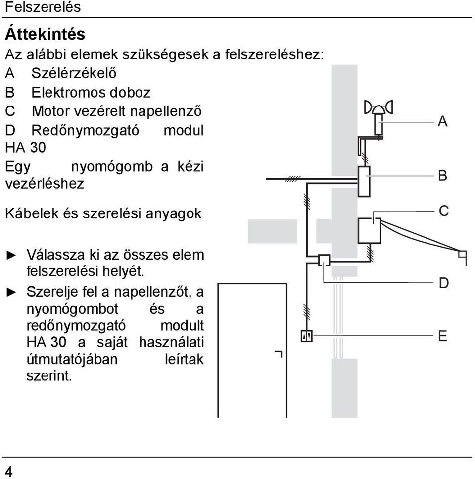 Kábelek és szerelési anyagok Válassza ki az összes elem felszerelési helyét.