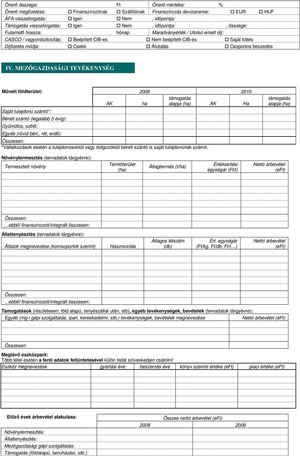 beszedés IV. MEZİGAZDASÁGI TEVÉKENYSÉG Mővelt földterület: 2009 2010 AK ha támogatás alapja (ha) AK Ha Saját tulajdonú szántó*: Bérelt szántó (legalább 5 évig): Gyümölcs, szılı: Egyéb (rövid bérl.