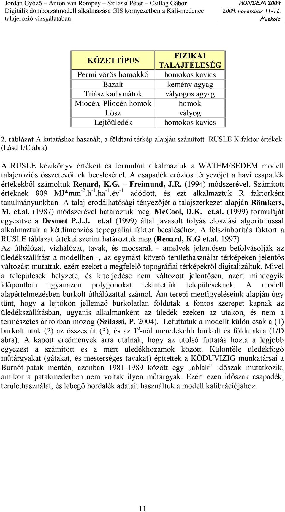 (Lásd 1/C ábra) A RUSLE kézikönyv értékeit és formuláit alkalmaztuk a WATEM/SEDEM modell talajeróziós összetevõinek becslésénél.