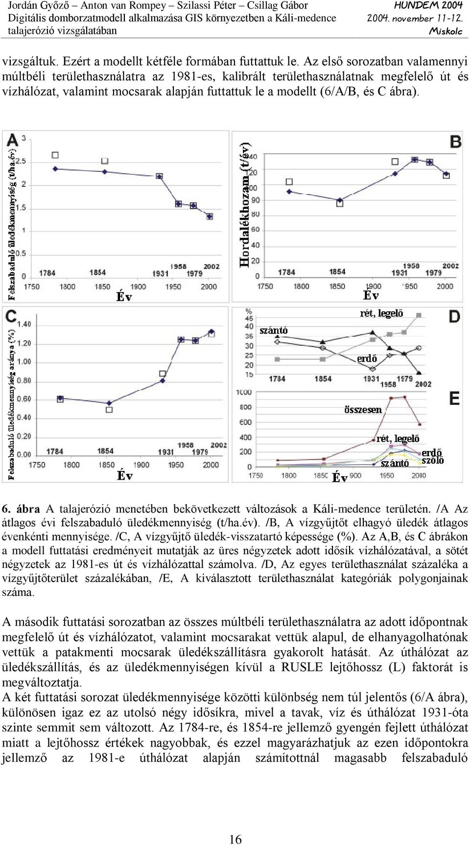 ábra A talajerózió menetében bekövetkezett változások a Káli-medence területén. /A Az átlagos évi felszabaduló üledékmennyiség (t/ha.év). /B, A vízgyûjtõt elhagyó üledék átlagos évenkénti mennyisége.