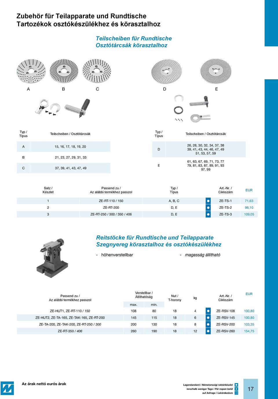 Satz / Készlet Passend zu / z alábbi termékhez passzol 1 ZE-RT-110 / 150,, ZE-TS-1 71,63 2 ZE-RT-200, E ZE-TS-2 98,10 3 ZE-RT-250 / 300 / 350 / 406, E ZE-TS-3 109,05 Reitstöcke für Rundtische und