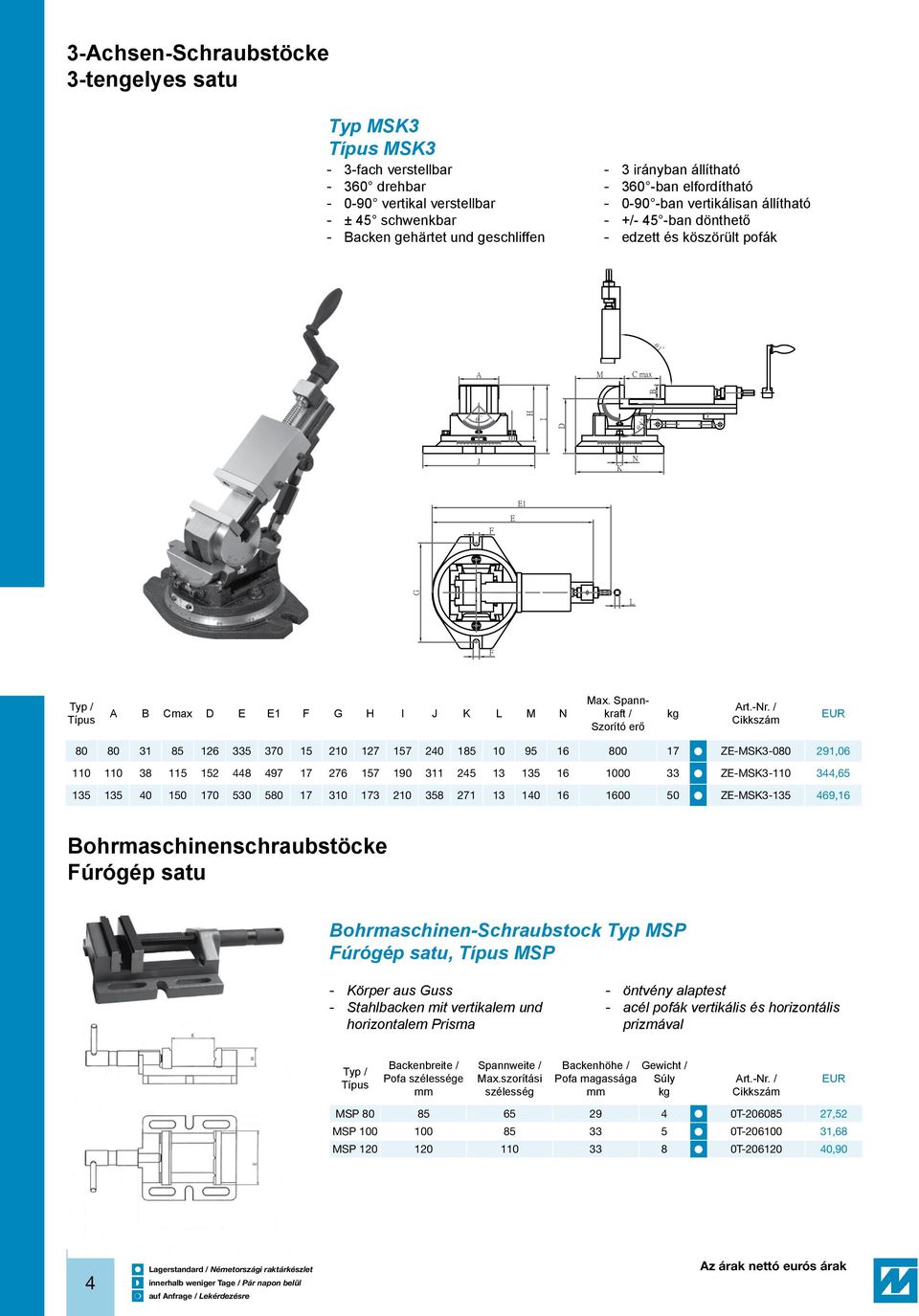 Spannkraft / Szorító erő 80 80 31 85 126 335 370 15 210 127 157 240 185 10 95 16 800 17 ZE-MSK3-080 291,06 110 110 38 115 152 448 497 17 276 157 190 311 245 13 135 16 1000 33 ZE-MSK3-110 344,65 135