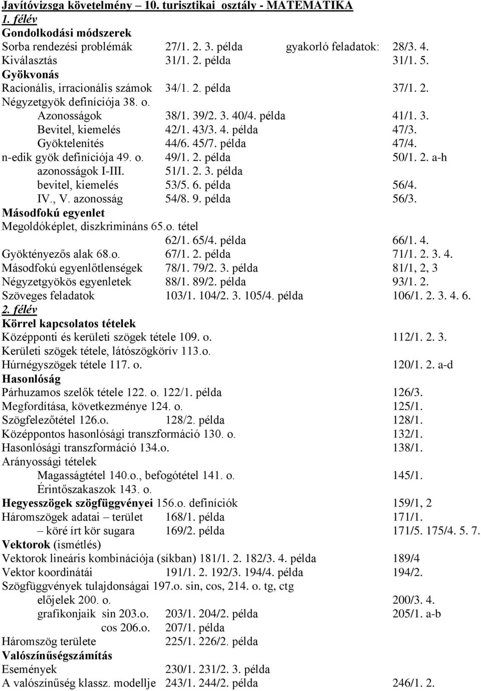 Gyöktelenítés 44/6. 45/7. példa 47/4. n-edik gyök definíciója 49. o. 49/1. 2. példa 50/1. 2. a-h azonosságok I-III. 51/1. 2. 3. példa bevitel, kiemelés 53/5. 6. példa 56/4. IV., V. azonosság 54/8. 9.