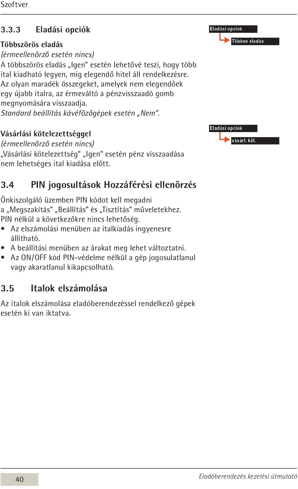 Vásárlási kötelezettséggel (érmeellenőrző esetén nincs) Vásárlási kötelezettség Igen esetén pénz visszaadása nem lehetséges ital kiadása előtt. 3.