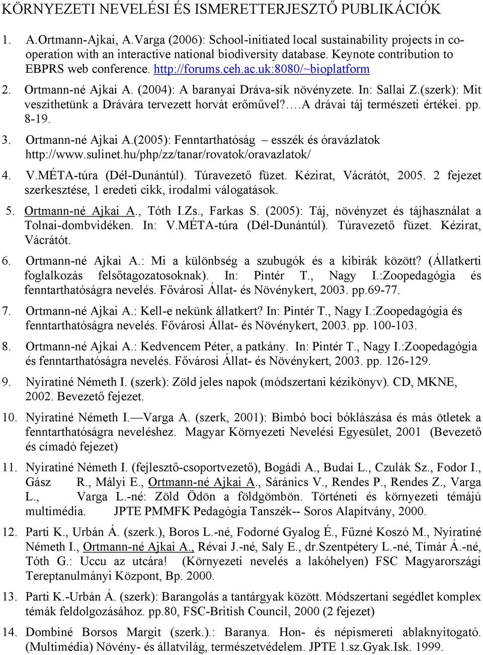 Ortmann-né Ajkai A. (2004): A baranyai Dráva-sík növényzete. In: Sallai Z.(szerk): Mit veszíthetünk a Drávára tervezett horvát erőművel?.a drávai táj természeti értékei. pp. 8-19. 3.