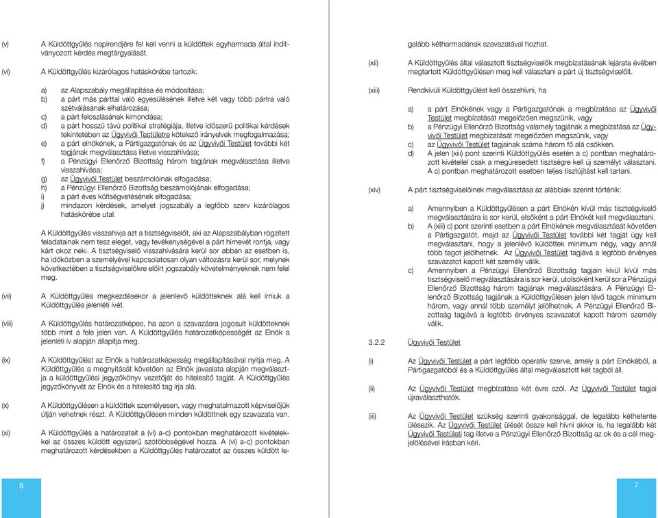 A Küldöttgyűlés által választott tisztségviselők megbízatásának lejárata évében megtartott Küldöttgyűlésen meg kell választani a párt új tisztségviselőit.