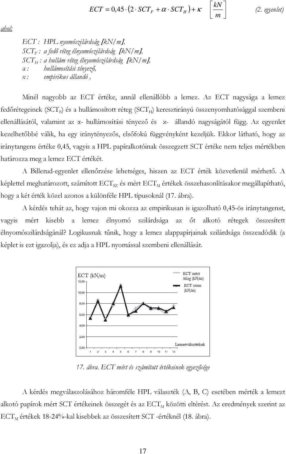 Az ECT nagysága a lemez fedőrétegeinek (SCT F ) és a hullámosított réteg (SCT H ) keresztirányú összenyomhatósággal szembeni ellenállásától, valamint az α- hullámosítási tényező és κ- állandó