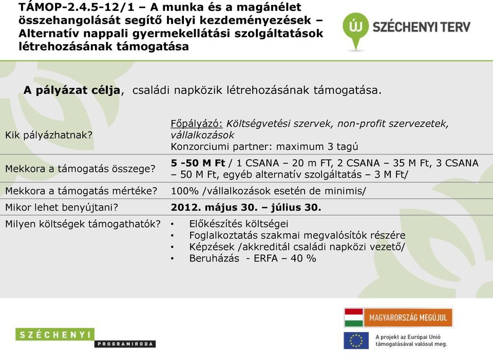 napközik létrehozásának támogatása. Mekkora a támogatás mértéke?