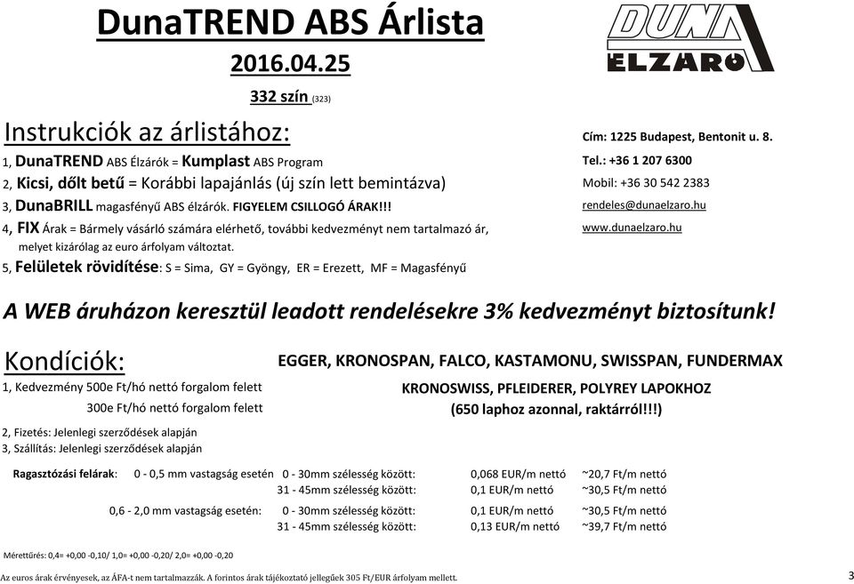 hu 4, FIX Árak = Bármely vásárló számára elérhető, további kedvezményt nem tartalmazó ár, www.dunaelzaro.hu melyet kizárólag az euro árfolyam változtat.