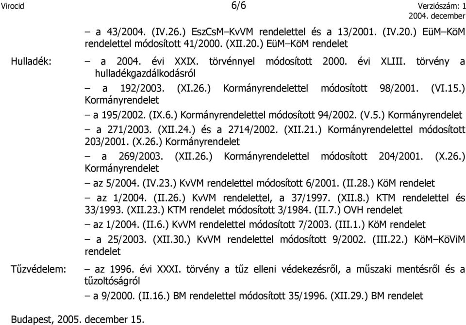 (V.5.) Kormányrendelet a 271/2003. (XI.24.) és a 2714/2002. (XII.21.) Kormányrendelettel módosított 203/2001. (X.26.) Kormányrendelet a 269/2003. (XI.26.) Kormányrendelettel módosított 204/2001. (X.26.) Kormányrendelet az 5/2004.