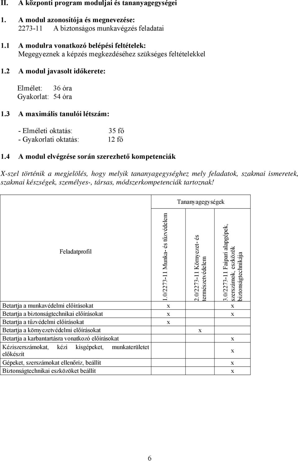 3 A maimális tanulói létszám: - Elméleti oktatás: 35 fő - Gyakorlati oktatás: 12 fő 1.