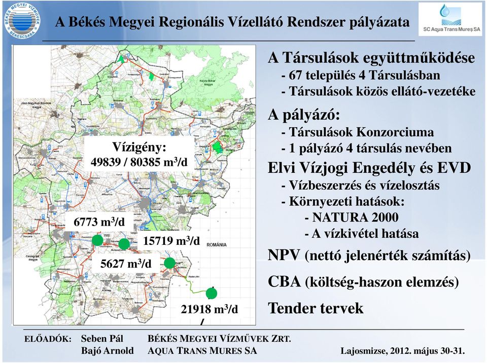 Engedély és EVD - Vízbeszerzés és vízelosztás - Környezeti hatások: - NATURA 2000 - A vízkivétel hatása NPV (nettó jelenérték számítás) CBA