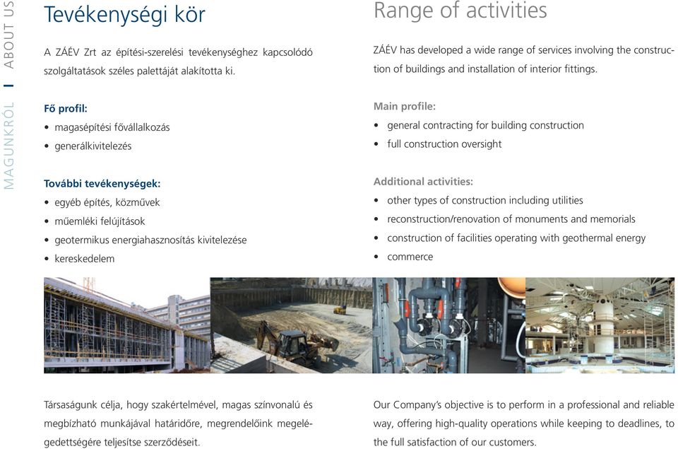 activities ZÁÉV has developed a wide range of services involving the construction of buildings and installation of interior fittings.
