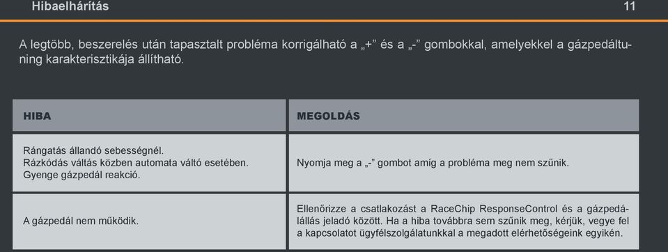 Gyenge gázpedál reakció. Nyomja meg a - gombot amíg a probléma meg nem szűnik. A gázpedál nem működik.