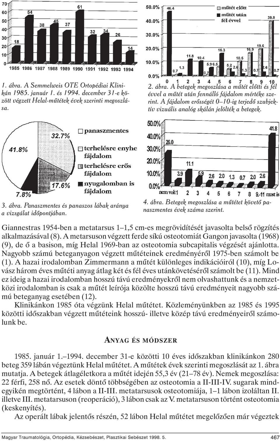 Giannestras 1954-ben a metatarsus 1 1,5 cm-es megrövidítését javasolta belsô rögzítés alkalmazásával (8).