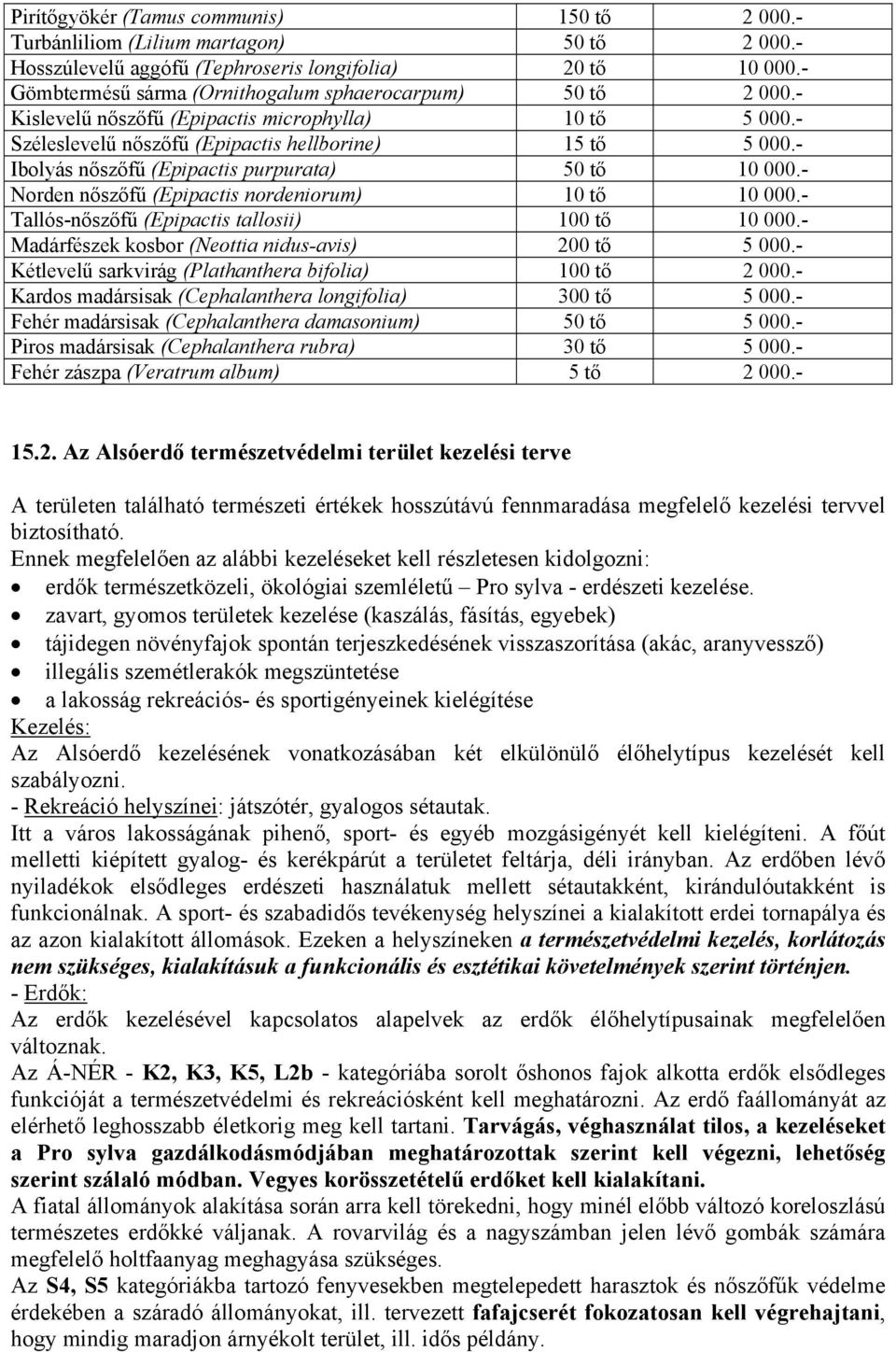 - Ibolyás nőszőfű (Epipactis purpurata) 50 tő 10 000.- Norden nőszőfű (Epipactis nordeniorum) 10 tő 10 000.- Tallós-nőszőfű (Epipactis tallosii) 100 tő 10 000.