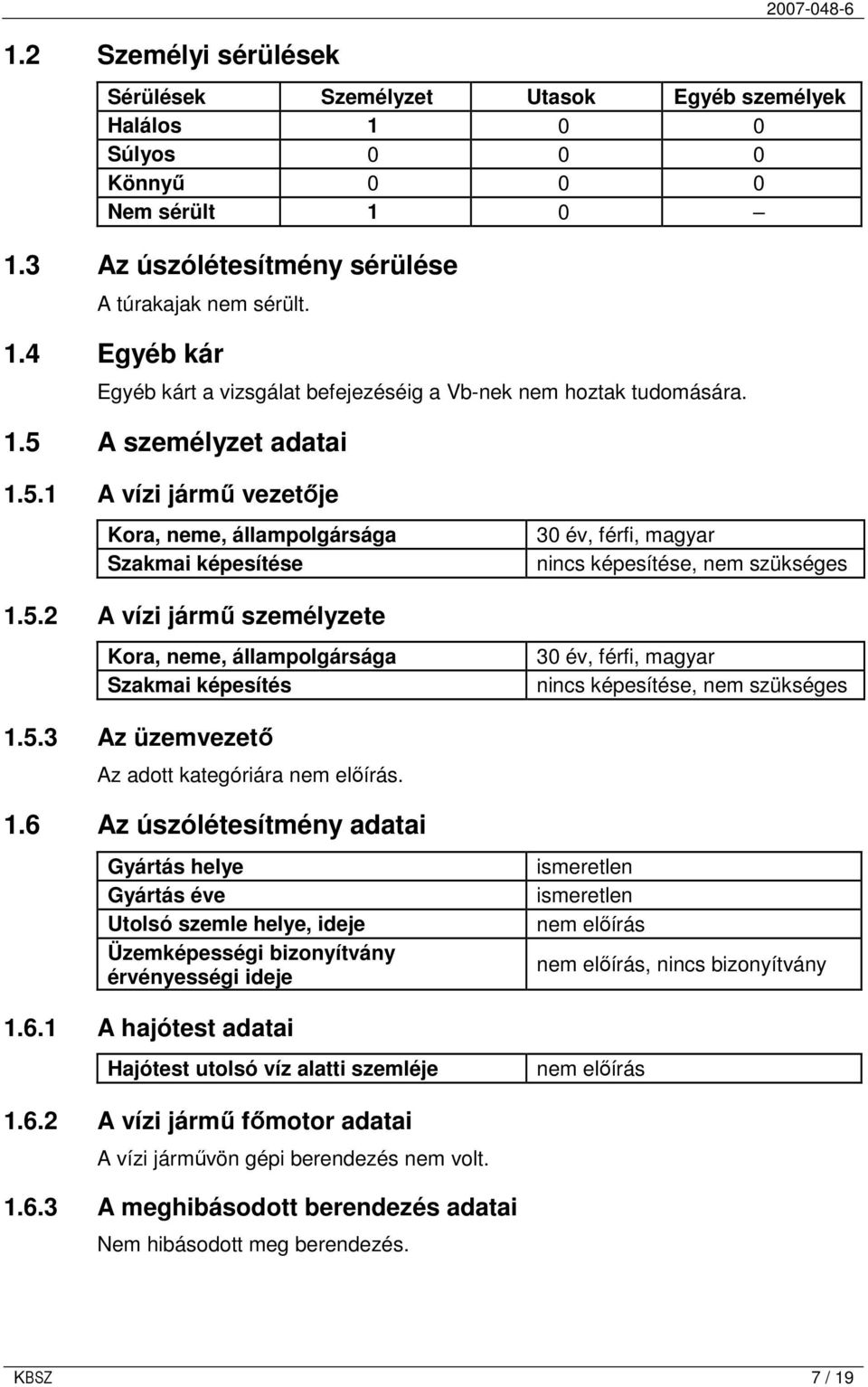 5.3 Az üzemvezetı Az adott kategóriára nem elıírás. 1.