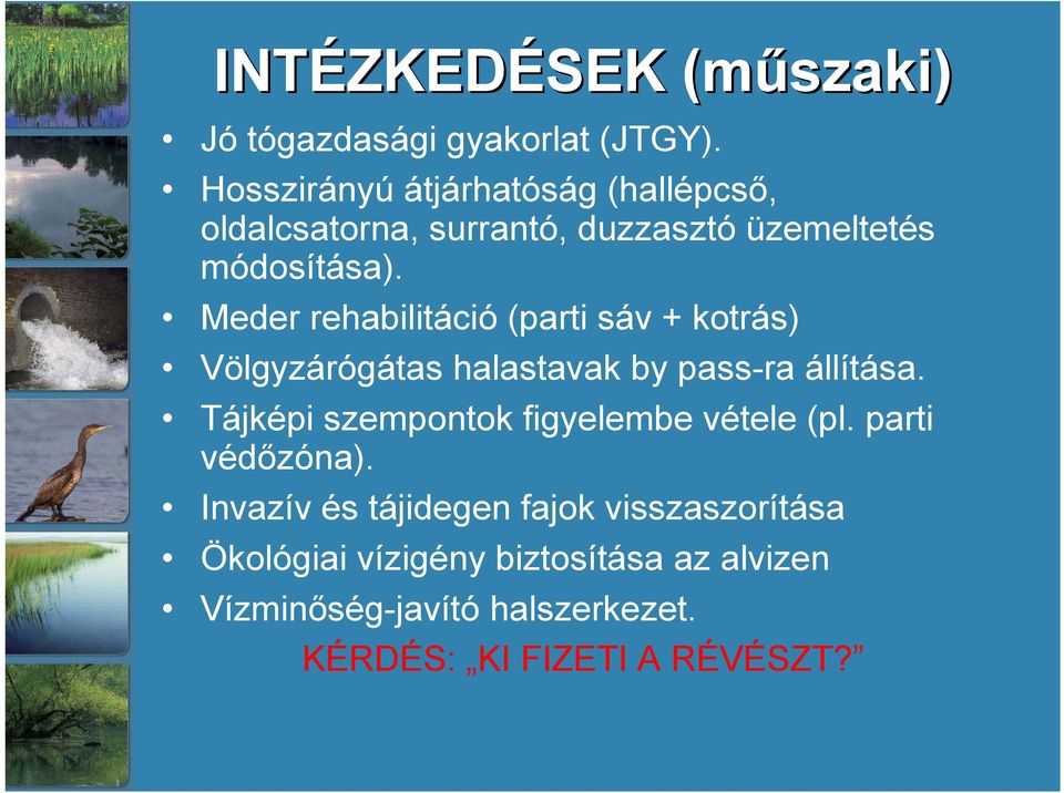 Meder rehabilitáció (parti sáv + kotrás) Völgyzárógátas halastavak by pass-ra állítása.